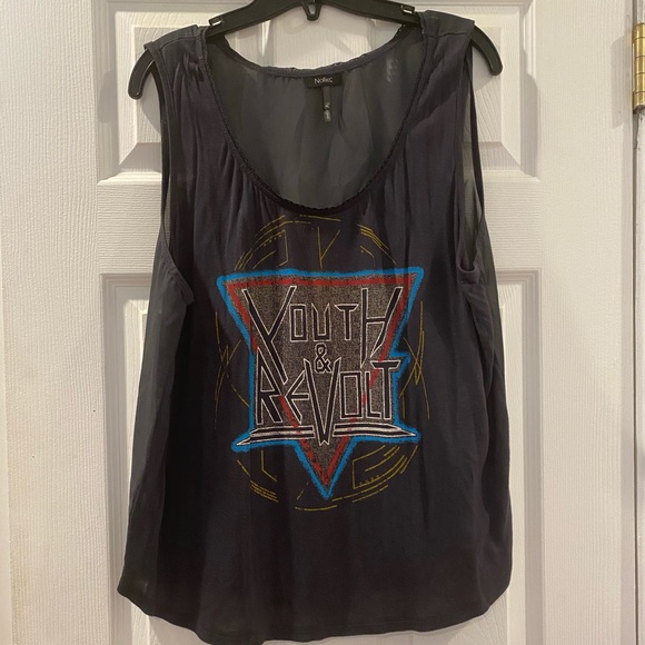 Nollie Womens Shirt Size XL Black with Youth and Revolt Print Design Sheer Back - Picture 1 of 3